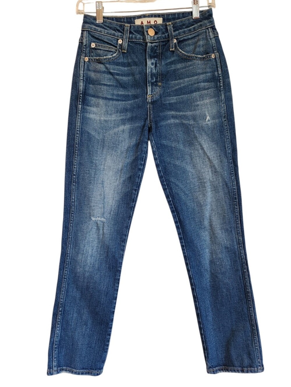 AMO The Babe Ankle Straight Leg Jeans Tried & True Wash Size 25 Minimal Distress